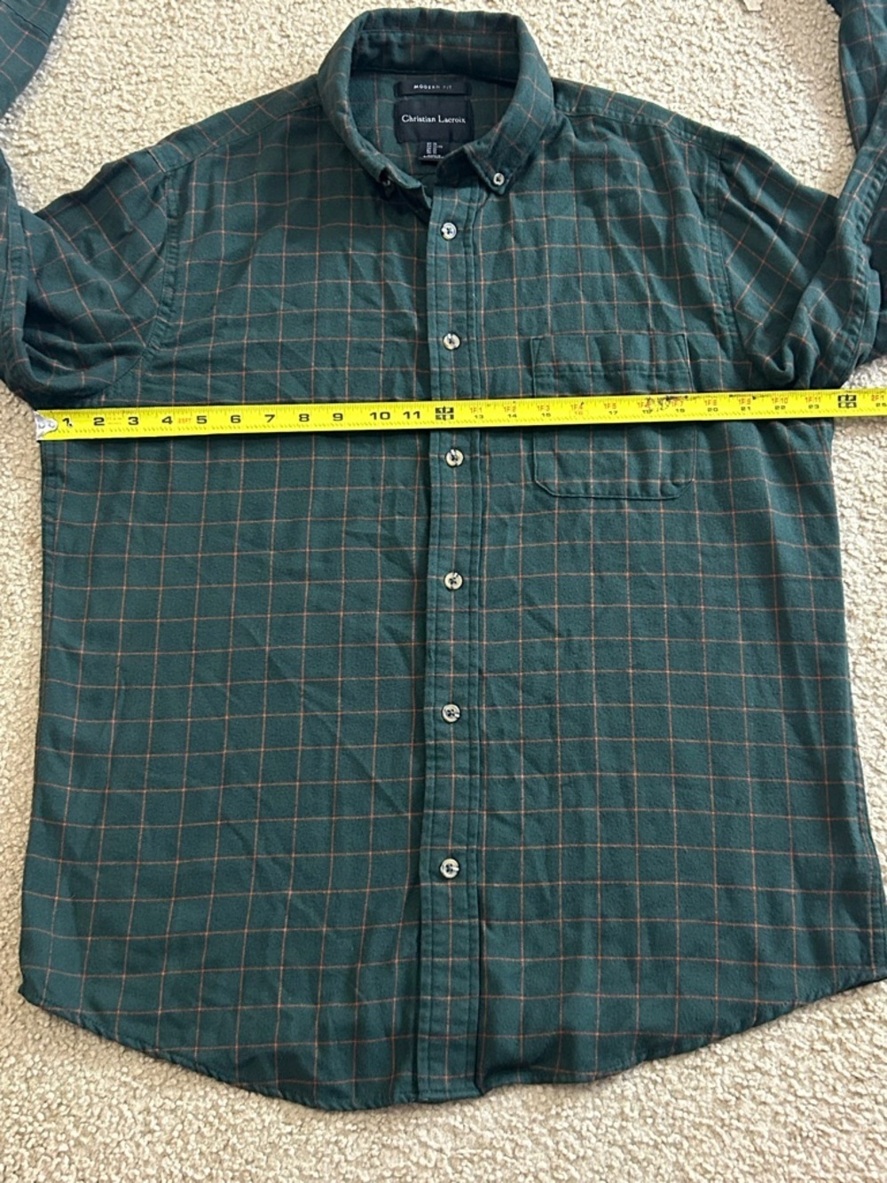 Christian Lacroix Shirt Mens XL Modern Fit Button Down Green Check Long Sleeve - Picture 6 of 7